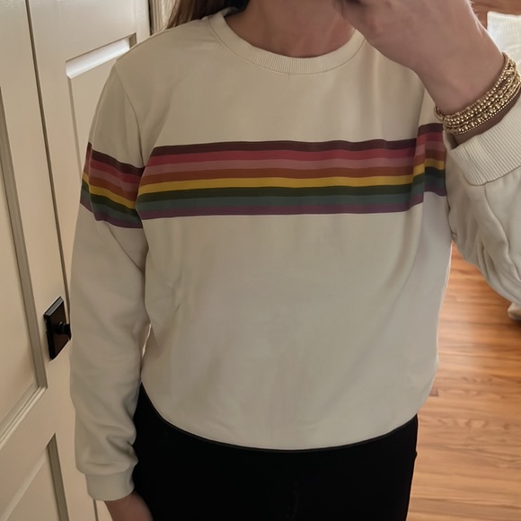 Marine Layer Anytime Sweatshirt Cream with Rainbow Stripes Size Small - Picture 3 of 16